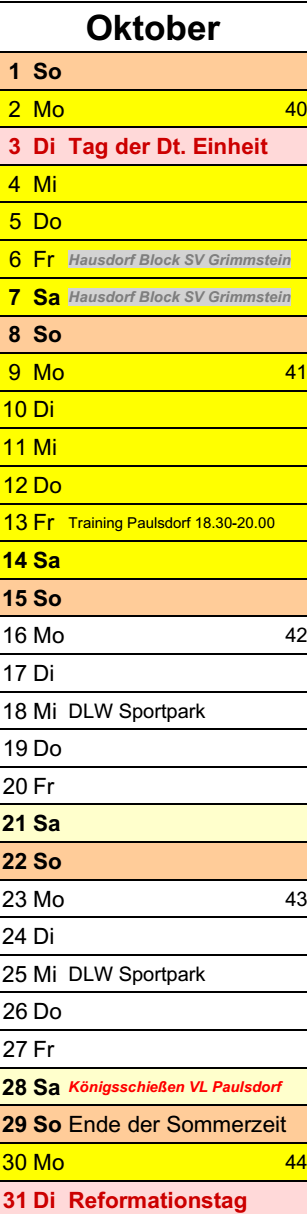 Termine Oktober