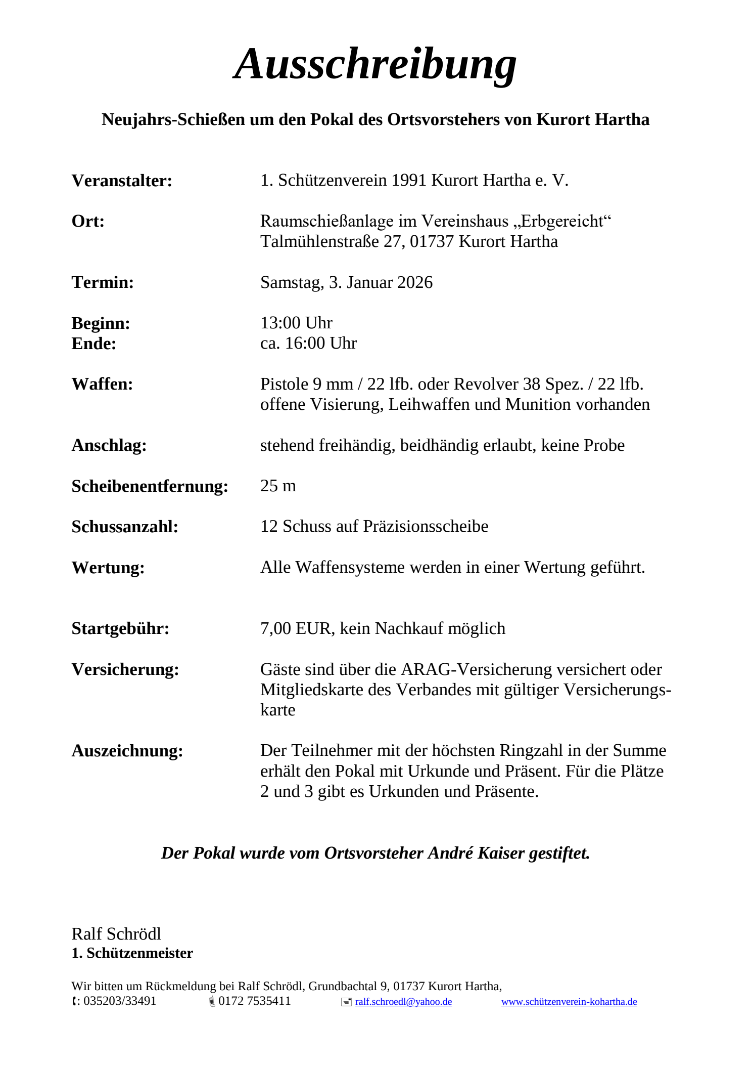 Neujahrs-Schießen um den Pokal des Ortsvorstehers von Kurort Hartha