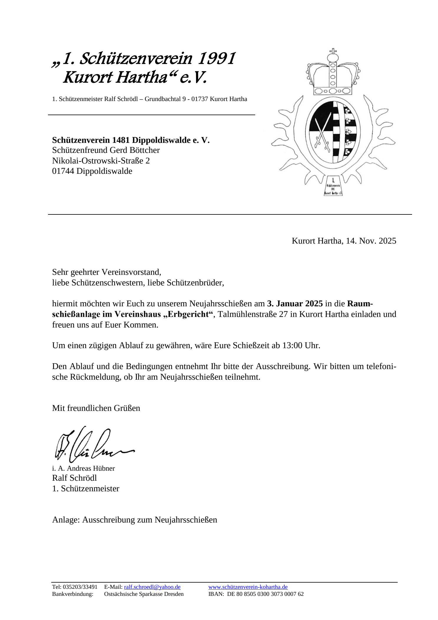 Neujahrs-Schießen um den Pokal des Ortsvorstehers von Kurort Hartha