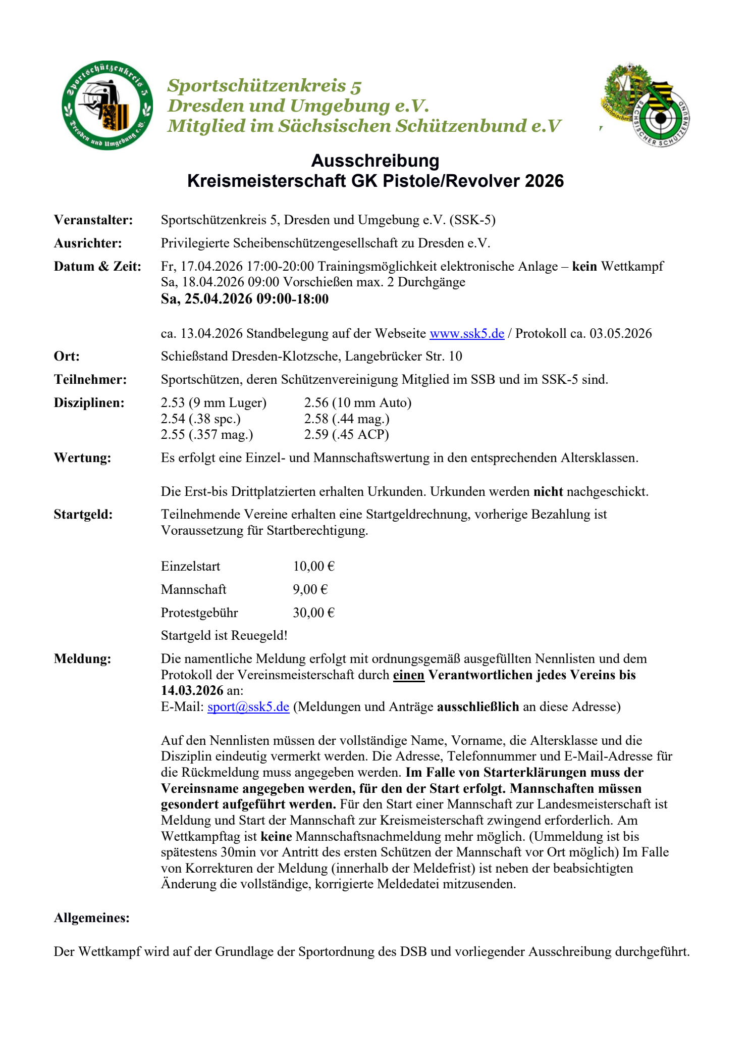 Vereinsmeisterschaften GK Pistole/Revolver