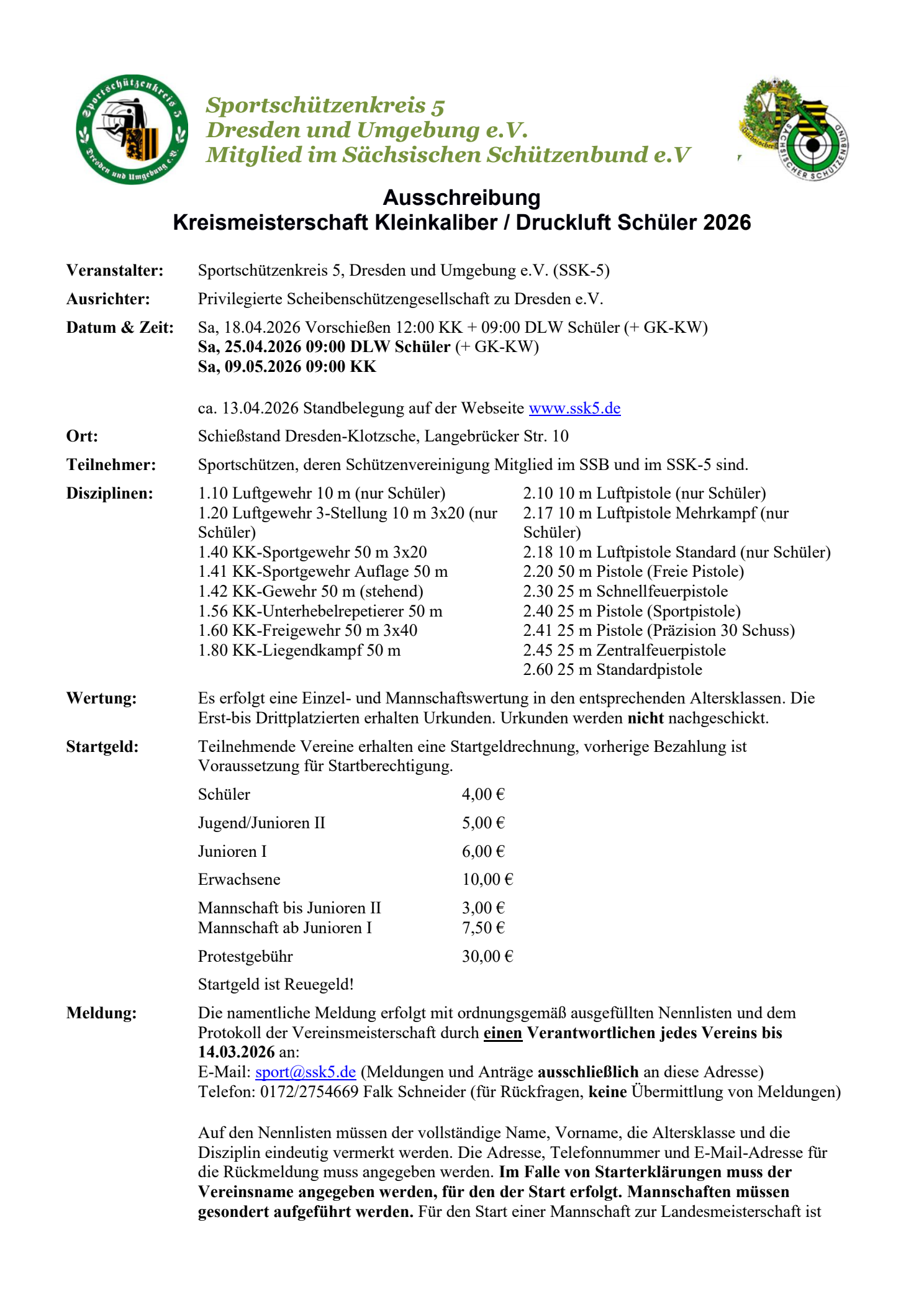 Vereinsmeisterschaften GK Pistole/Revolver