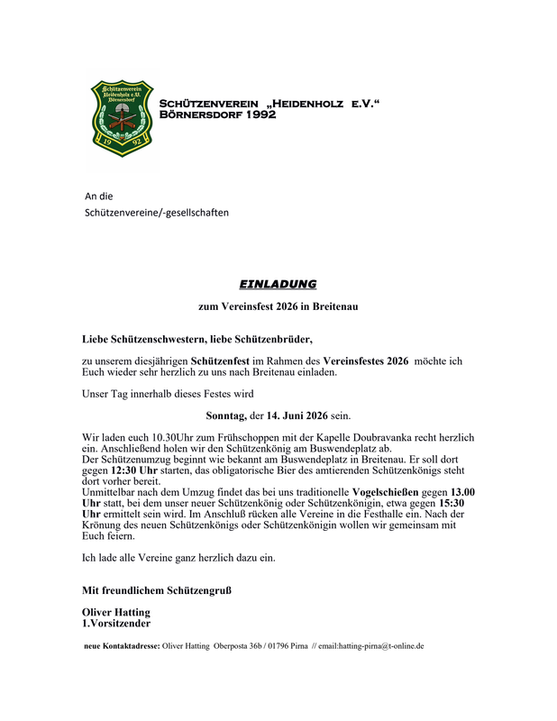Einladung zum Vereinsfest in Breitenau

