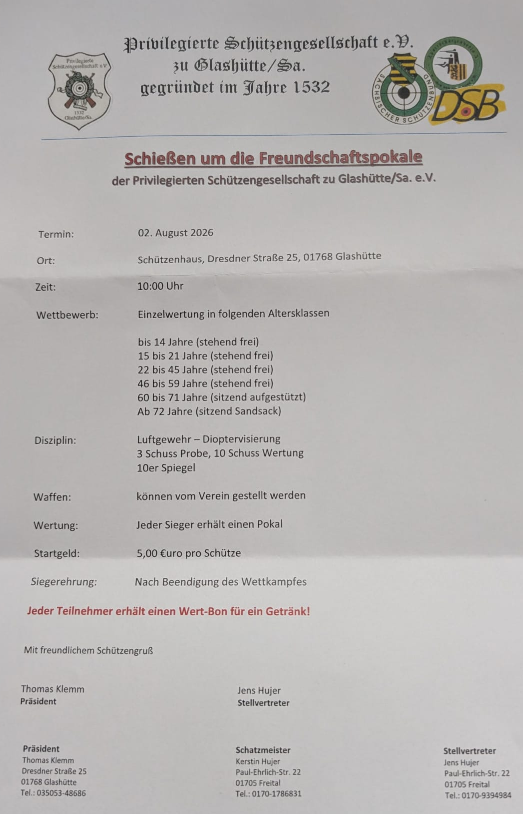 Einladung zum Vereinsfest in Glashütte