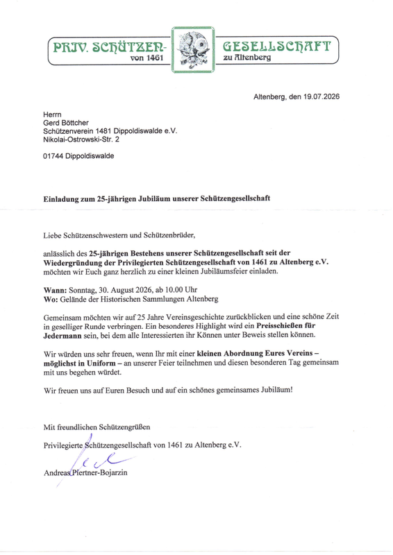 Einladung zum SF Altenberg